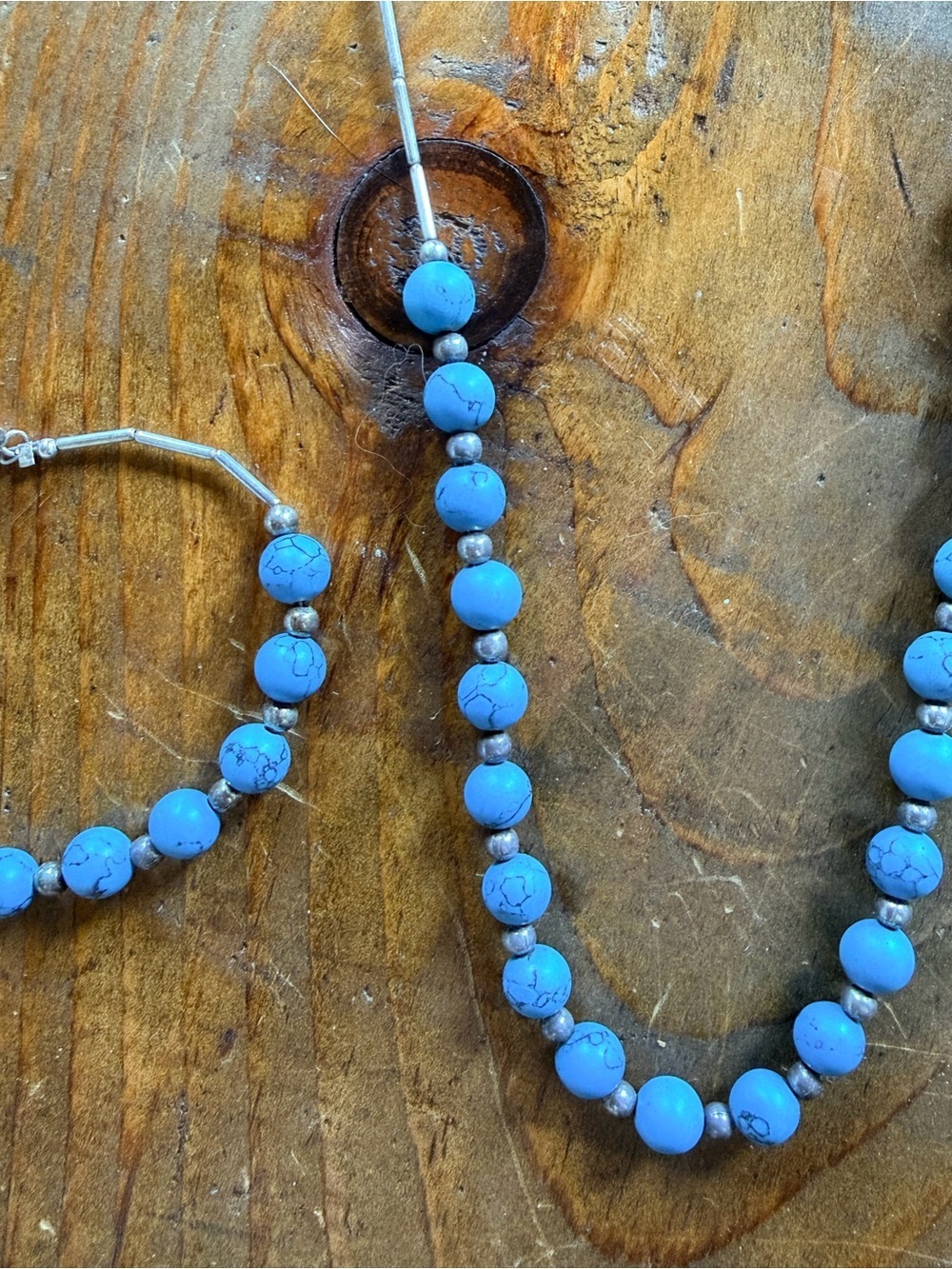 Boho turquoise and silver beaded necklace and bracelet set - Picture 2 of 2